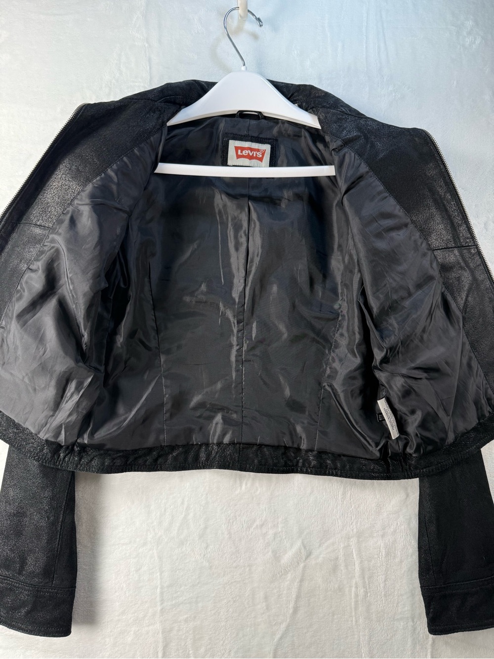 Levi's Black Faux Leather Moto Jacket with Silver Zip - Picture 4 of 14